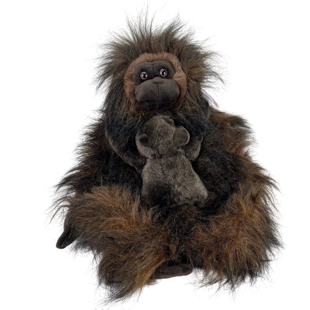 NEW People Pals Plush Ape Orangutan‎ Long Brown Fur Plush Gorilla 14in w Baby